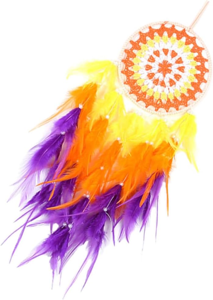 Colorful Dream Catcher Wall Hanging with Light Plume Ornament Bohemian Hanging Decoration for Bedroom Festival Room Decor