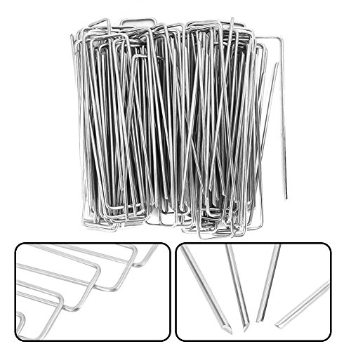 Perni di Fissaggio per Tessuto Erbacce Giardino 100 Pezzi, Picchetti Zincati a Forma di U in Acciaio Inox, Ganci per Terriccio Orto e Copertura del Suolo