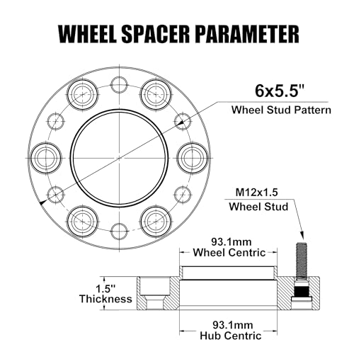 Image of FLYCLE 6x5.5 Wheel Spacers for 2019-2026 Ranger, 2021-2026 Bronco, 1.5 inch Forged Wheel Spacer 6x139.7mm with 12x1.5 Studs 93.1mm Hub Bore