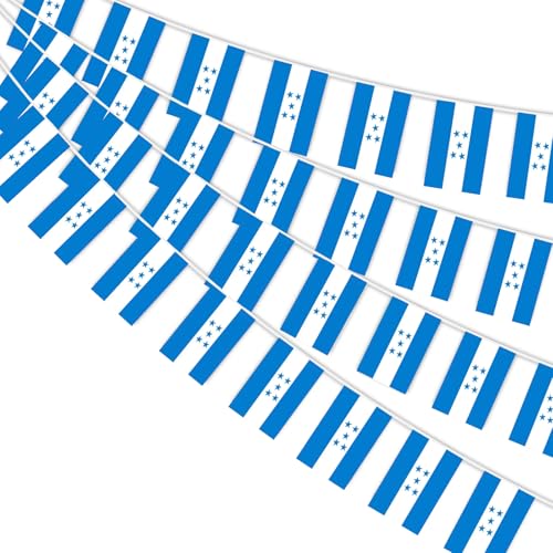 AhfuLife 10M Guirlande Drapeau Honduras, 1Pcs Banderole Drapeaux Hondurien, 30 Petit Drapeaux du Honduras pour Decor la Coupe du Monde Football 2026 Nationale Anniversary Bar Jardin