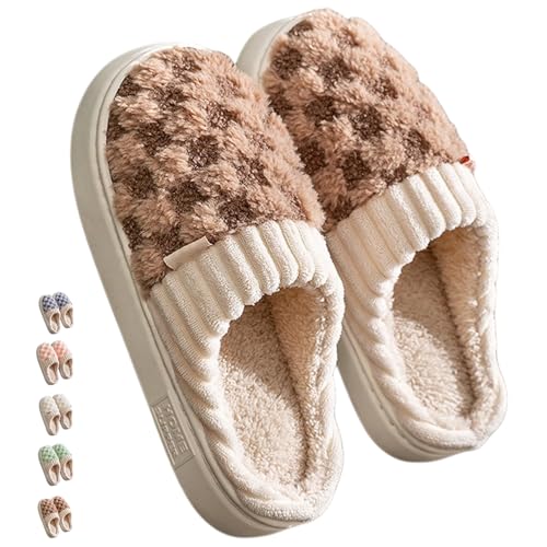 Fashion Checkered Home Slippers for Women Men Indoor Winter Warm Cozy Plush Cotton Plaid Slipper Fuzzy Bedroom Shoes Thickened Sole Slip On