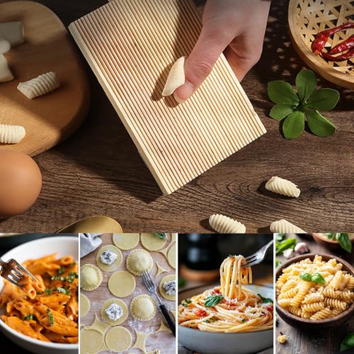 10 Stück Nudelbrett für Gnocchi und Garganelli Set,Nudelherstellungs Set mit Ravioli Stempel Ausstechern,Nudelhölzern GnocchiBrett Teigschneider Knödelmacher,Praktisches Zubehör zur Nudelherstellung