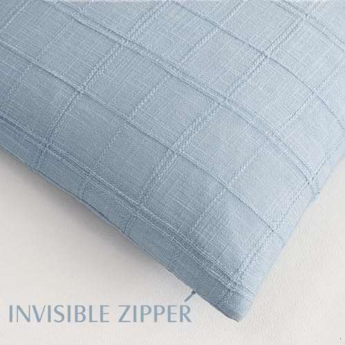Image of Foindtower Set of 1 Decorative Linen Check Throw Pillow Cover Neutral Farmhouse Vintage Cushion Cover Modern Boho Accent Home Decor for Sofa Chair Couch Bedroom Living Room,20x20 Inch,Sky Blue