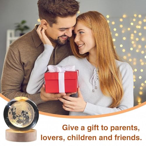 Image of 3D Crystal Ball LED Night Lamp with Wooden Base | Warm Light Bedside Table Lamp for Bedroom, Living Room, Kids Room, Study, Home Decoration & Gifting (Rose)