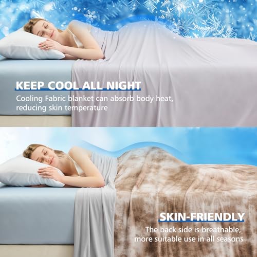 Image of EMME Cooling Blanket Queen Size (90 inchx90 inch), Q-Max 0.5 Cooling Blankets for Hot Sleepers, Ice Summer Blanket for Nights Sweats, Khaki Lightweight Sheet for Bed