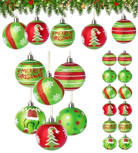 Weihnachtsdeko mit Kugeln 16 Weihnachtskugeln 12Stk 6cm Grün Grin-ch Christbaumkugeln 6cm...