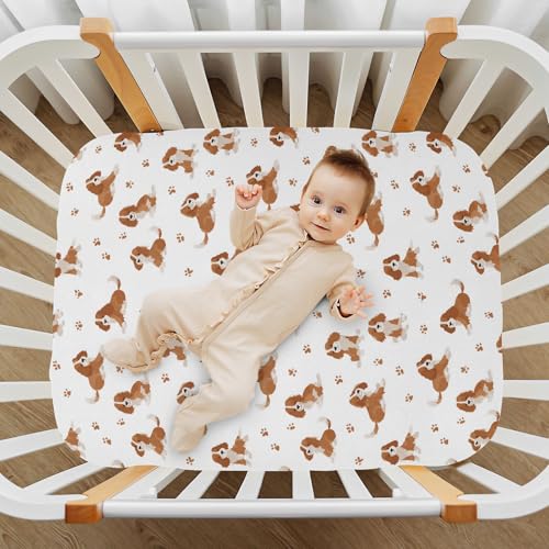 Image of Baby Crib Sheet Cavalier King Charles Spaniel Dog Crib Mattress for Boys and Girls Playard Sheet Soft Breathable Fitted Baby Mattress Cover 52x28in