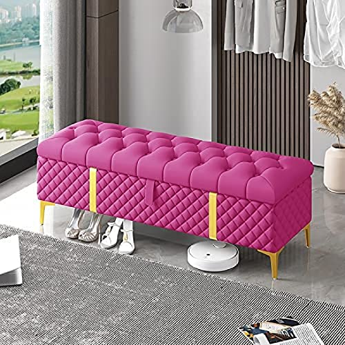 TMKDNNKG Banco otomano con almacenaje, Lujoso Banco de Almacenamiento para el Extremo de la Cama, tapizado en Cuero con almacenaje, Rosa, 80 x 40 x 45 cm (31 x 16 x 18 Pulgadas)