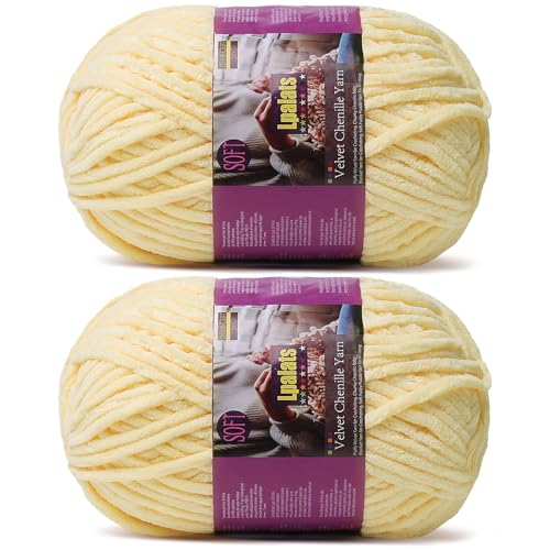 Image of Chunky Chenille Yarn for Crocheting, Yellow Fluffy Blanket Yarn for Crochet | 2 Pack of 175 Yds, 7.05 Oz Fuzzy Thick Velvet Yarn for Crocheting Plush Soft Crochet Yarn for Knitting Blankets, Amigurumi