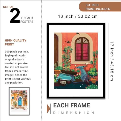 Image of NoWorries Pop Art Wall Decor Paintings with Synthetic Wood Frames | Minimalist Framed Posters for Living Room, Bedroom & Cafe Decoration | Laminated 300 GSM Prints, Multicolor Set of 2