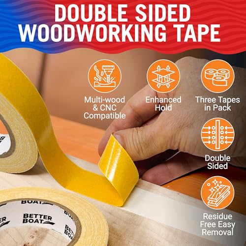 Image of Woodworking Double Sided Tape 1 in x 180Ft, CNC and Router Template Tape | Heavy Duty Removable No Residue, Marine Grade, Better Boat