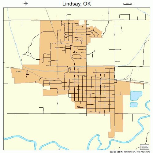 Large Street & Road Map of Lindsay, Oklahoma OK Printed poster size