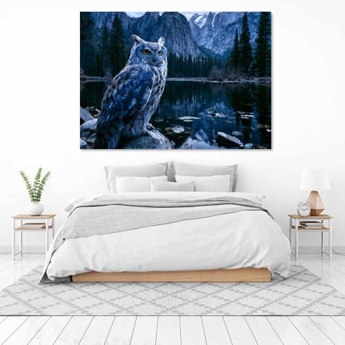 Tableau chouette des forêts PUQAAEO 20x30cm décoration murale avec cadre en bois pour salon