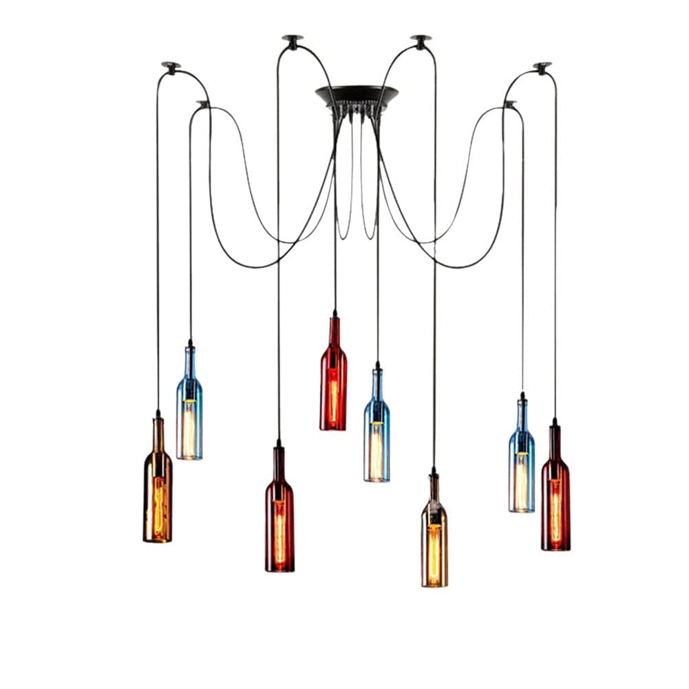 SANBDDLYY Wine Bottle Chandelier Glass Bottle Pendant Light 8 Heads Kitchen Island Ceiling Lighting Color Red Wine Bottle Chandelier Industrial Adjustable Dining Room Living Room Lamp E27