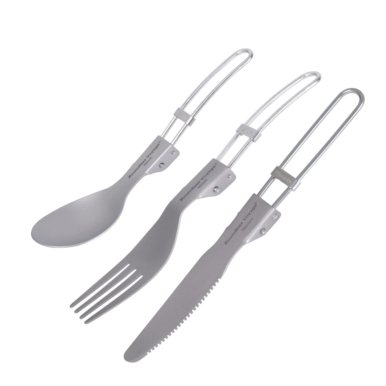 iBasingo Titanium Folding Fork Spoon Knife Camping Cutlery Set Outdoor Travel Picnic Hiking Portable Tableware Small Ultralight Flatware Business Trip Dinnerware with Pouch Ti1122T