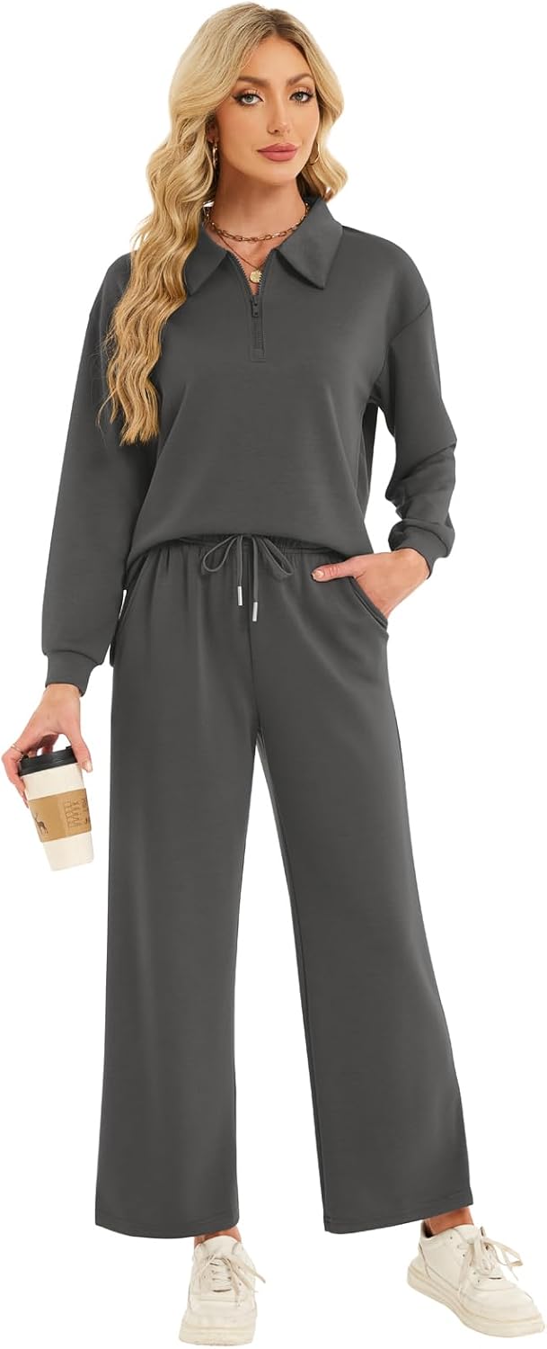 VUTRU Women Pant Set 2 Piece Matching Lounge Outfits Zip Up Travel Casual Tracksuit Airport Wear Fall Clothes - Image 5