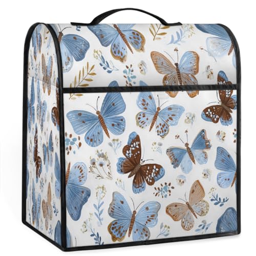 Mexpekil Funda para batidora de pie con diseño de mariposas azules y marrones de 5 a 8 cuartos de galón, fundas antipolvo para electrodomésticos de cocina con asa superior y bolsillos, accesorios