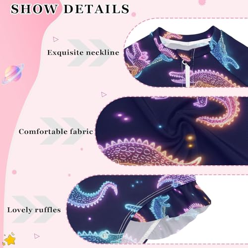 ALAZA Alligator Neon Black Girls One Piece Swimsuit Long Sleeve Rash Guard Swimsuits UV 50+ Swimwear Zipper4