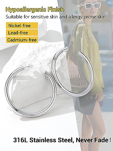 Image of Stainless Steel Chunky Hoop Earrings For Women, Minimalist and Chic, Black /Gold Plated, Round Hoops Earrings Hypoallergenic, Size: 30mm /40mm /60mm /80mm, Come with Box