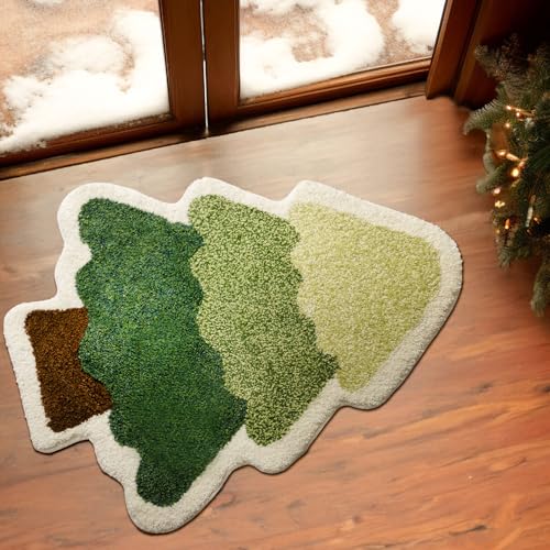 Ashler Christmas Tree Bathroom Rugs, Tree Decor Area Rugs, Water Absorbent Lovely Bath Mat, Classic Carpet, Machine Washable, Mats for Bathroom, Front Door, Living Room, 30x35IN