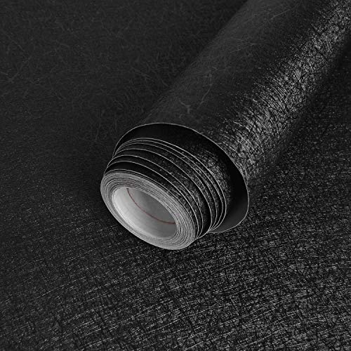 Melwod Black Contact Paper 17.71 x 118 Embossed Solid Color Wallpaper Black Peel and Stick Wallpaper Self Adhesive Vinyl Film Room Table Shelf Dresser Furniture Cabinet Countertop Silk Paper