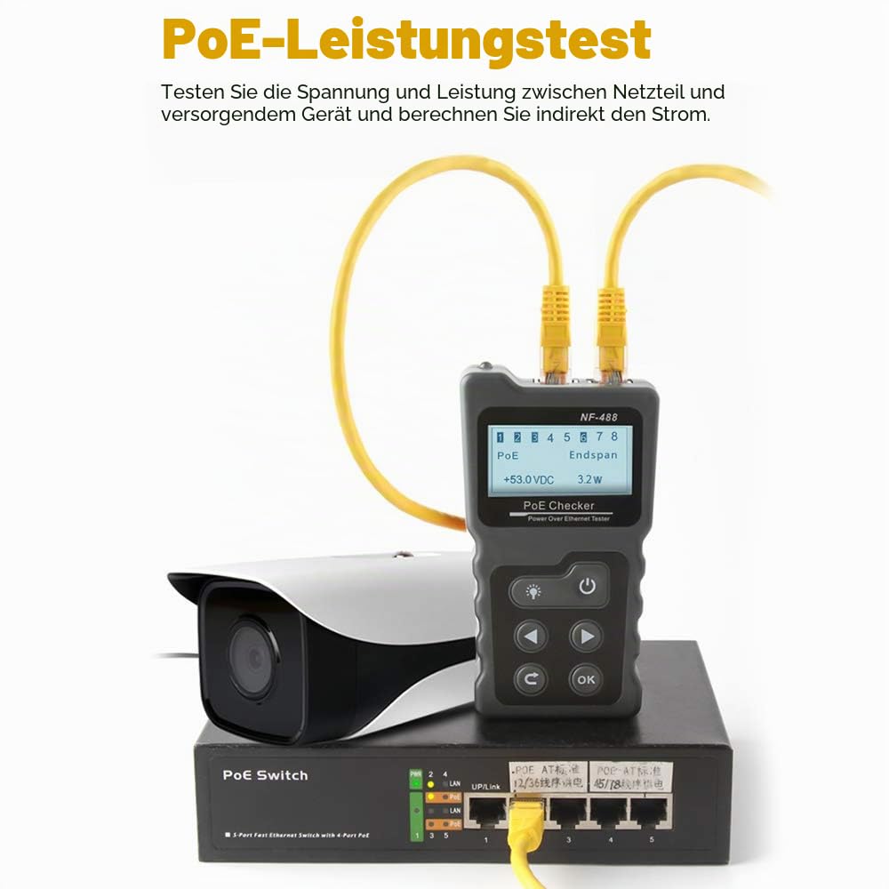 Kabel Prüfer Meter Hancaner Netzwerk Kabeltester RJ45 Patchkabel Tester LAN Netzwerktester Leitungstester Ethernet Network Cable Tester PoE Checker