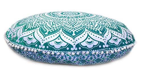 ICC Large Round seat Floor Cushion Chair Ottoman Cover, Pouf Pillow Meditation Floor Cushions Covers, Seating pouffe Throw Covers Craft Room Furniture for Sitting Cover 32" Inches Green