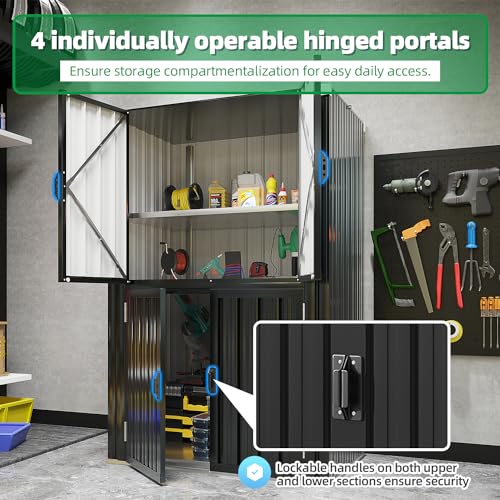 AECOJOY Large Outdoor Storage Cabinet Waterproof with Shelves, Lockable Vertical Outdoor Cabinet, Large Storage Shed Tall Weatherproof Cabinets Garden Sheds & Outdoor Storage Clearance in Dark Grey - Thumbnail 4
