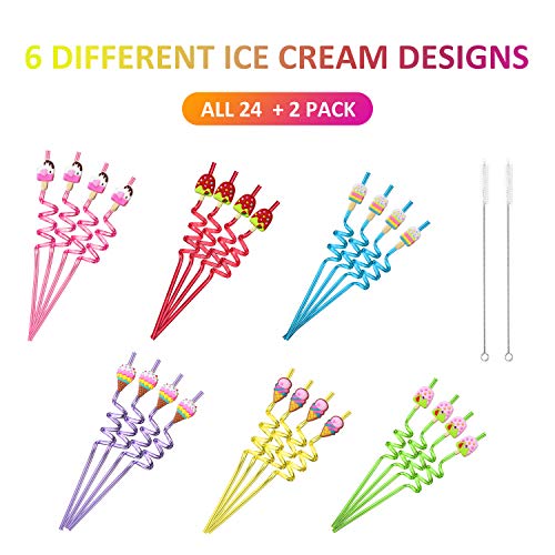 24 pitillos reutilizables para fiestas con diseño de helado miniatura 7