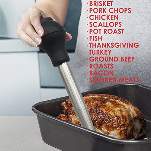 Best Utensils Poire à jus en acier inoxydable et caoutchouc de qualité alimentaire avec injecteur de marinade et brosse pour nettoyage facile – Image 5