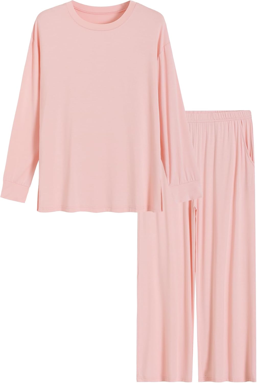 Latuza Women's Petite Pajama Set Viscose Petite Length Tunic Top Wide Leg Pants