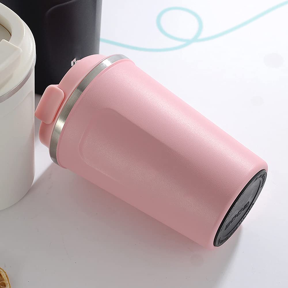 Flaschenwärmer, 510 ml tragbarer Edelstahl-Kaffee-Thermosbecher mit Strohhalm, Auto-Isolierflasche, Reise-Thermoflasche, Thermocup for Geschenke (Color : Black) (Color : Pink)
