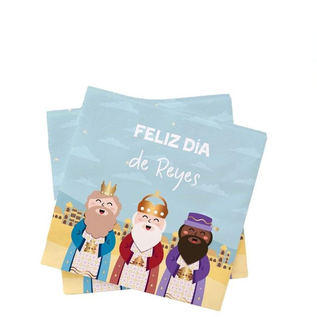 SUPERMOLON Kit Vajilla de cartón Desechable con decoración y temática navideña con diseño de Reyes Magos para 6 Personas – Pack para 6 Personas. Decoración Mesa Navidad Reyes Magos. Vajilla Navidad