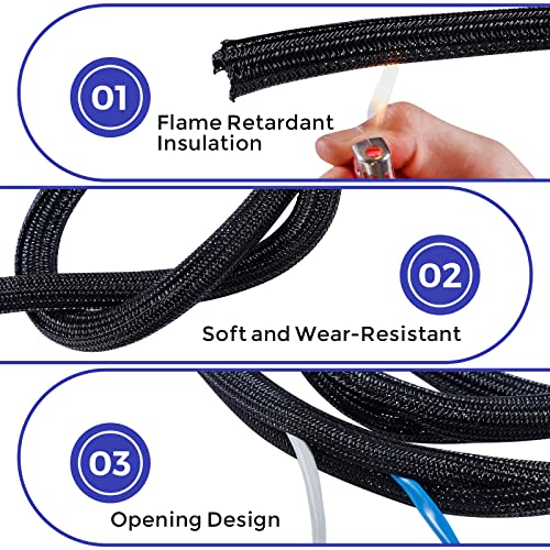 Cord Sleeves for Cables 1/2in - 5ft Split Braided Cable Sleeve Black, Hard PE Cord Protectors from Pets,Keep Cats from Chewing Cords, Flexible Wire Wrap Sleeving Wire Sleeve for Computer Automotive - Thumbnail 3