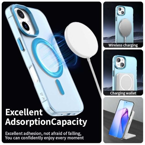 Image of Elzzi Translucent Matte Back Cover for iPhone 17 Case, Shockproof Anti-Fingerprint Phone Cover with Magnetic Wireless Charging, MagSafe Compatible Protective Case for Men & Women (Mist Blue)