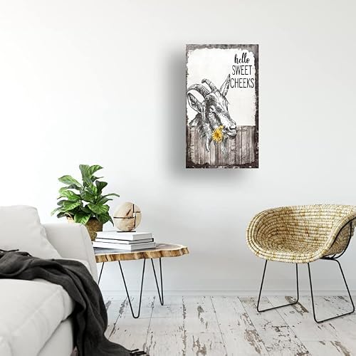 Farmhouse Bathroom Wall Art Goat Poster Funny Goat Pictures For Wall Rustic Canvas Print Black And White Painting Animal Wall Decor Country Vintage Framed Artwork 16X12In #TOP2