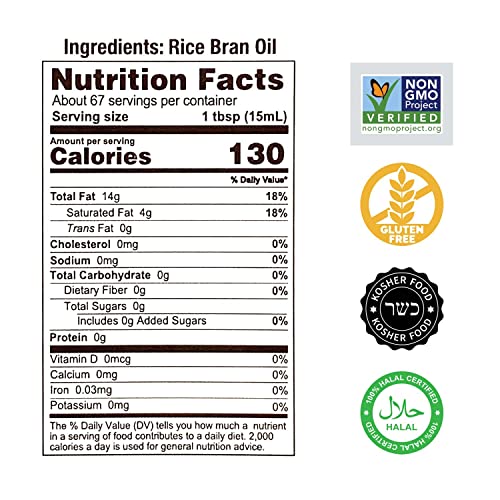Gamma One 100% Pure Rice Bran Oil, 67.6 Ounce