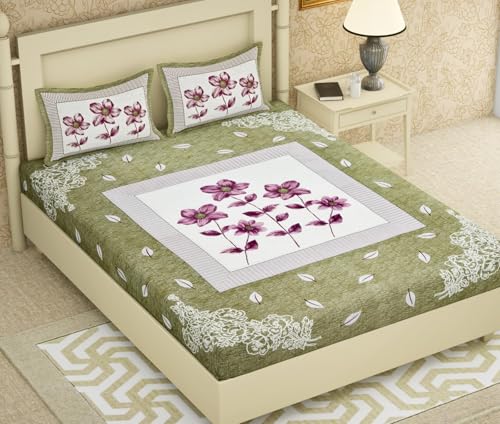 Image of Indian Hand Block Printed 200 TC Cotton Double Bedsheet with 2 Pillow Covers 90 by 100 Inches