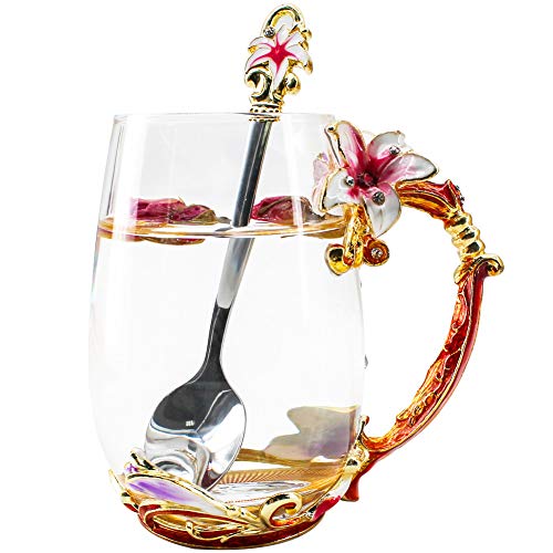 Tea Cup, Mother's Day Gift, Creative Lily Flower Glass Tea Cup, Handmade Tea