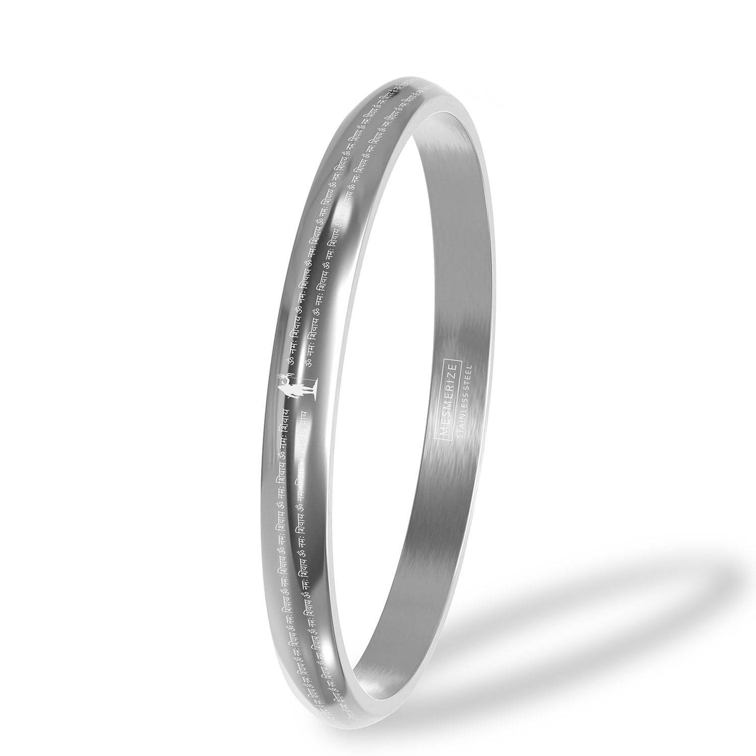 Om Namah Shivay MicroCarved Round Curved Kada | Stainless Steel Bracelet for Men | Spiritual Kada for Boys | Waterproof, Anti-Tarnish, Rust-Free & Skin-Friendly | (Silver, M)-image-19