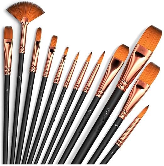 Image of Professional 12 Pcs Artist Paint Brush Set with Wide & Fine Tip Nylon Hair Brushes for Acrylic Watercolor Oil Painting Canvas Craft DIY Art Supplies