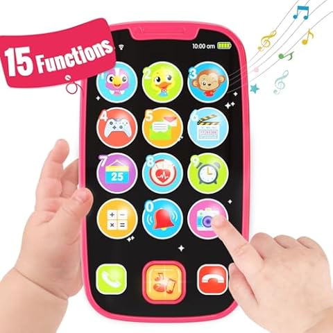 BABYFUNY Toys for 1 Year Old Girl Gifts, 15 Functions 1 Year Old Girl Toys for 1 + Year Old Girl, Baby Kids Toy Phone Baby Toys 12-18 Months 1 Year Old Girl Toys 2 Year Old Girl Toys - Pink Cover