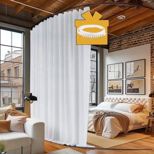 Image of Room Divider Curtains with Ceiling Track, 95% Blackout Heavy Curtains Noise Reduction Privacy Curtain System Kits, 8.3 ft Wide x 7 ft Tall, White, 1 Panel