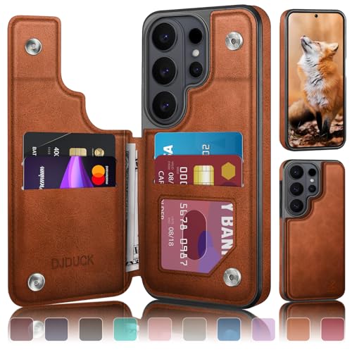 DJDUCK Designed for Samsung Galaxy S26 Ultra Case Wallet with Card Holder [Magnetic Clasp Cover] [RFID Blocking Leather Protection] Shockproof Women Men Cases for Samsung S26 Ultra Light Brown