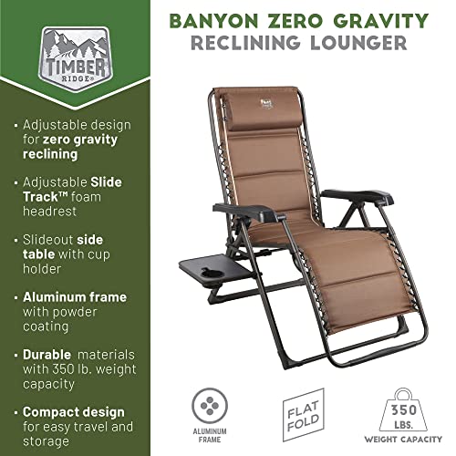 Timber Ridge Banyon Zero Gravity 350 Lbs Weight Capacity Reclining Folding Patio Outdoor Lounge Chair, 22.44”W X 18.11”D X 45.67”H, Aluminum #TOP2
