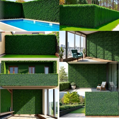 Artificial Boxwood Roll Grass Wall Panels, Greenery Outdoor 48"x120" (40 Sqft) UV-Anti Fake Ivy Privacy Fence Screen for Patio, Balcony, Garden, Backyard, and Fence Decor-Includes 5 PCS 79" Vines