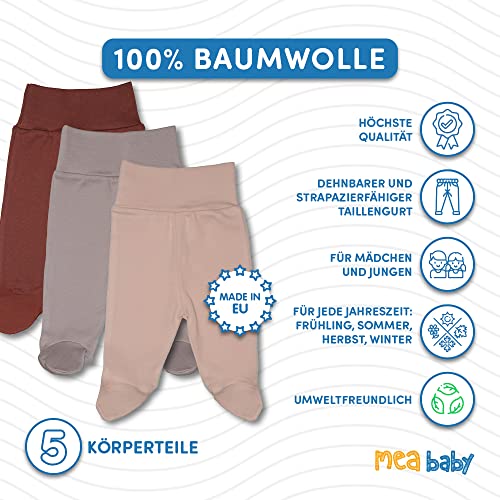 MEA BABY Unisex Baby Hose mit Fuß aus 100% Baumwolle im 5er Pack, Baby Stramplerhose mit Fuß, Babyhose mit Fuß Jungen Baby Hose mit Fuß Mädchen (68, Mädchen3)