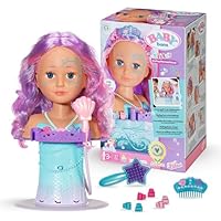 BABY born Sister Mermaid style head, Ideal for children's hands, promotes creativity, empathy & social skills, 3+ years, Includes starfish shaped hair brush, Tiara & hair games, 37 cm