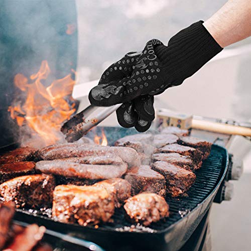 Image of Comsmart BBQ Gloves, 1472F Heat Resistant Silicone Non-Slip Oven Mitts, Long Kitchen Gloves Perfect for Grilling, Cooking, Baking, Cutting