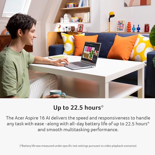Image of Acer Aspire 16 AI Copilot+ PC | 16 inch WUXGA 120Hz Touch Display | Intel Core Ultra 5 Processor 226V (Up to 40 NPU Tops) | Intel Arc 130V | 16GB LPDDR5X | 512GB PCIe Gen 4 SSD | Wi-Fi 7 | A16-52MT-526M
